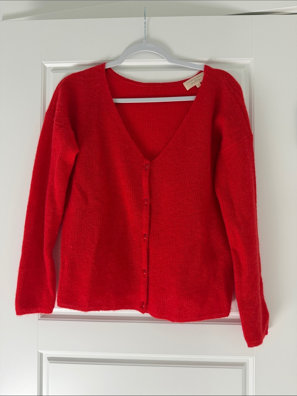 Sezane Red V-Neck Button Cardigan